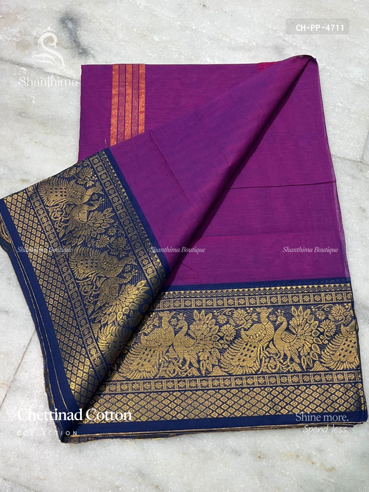 Chettinad Cotton Plain Peacock Magenta Blue