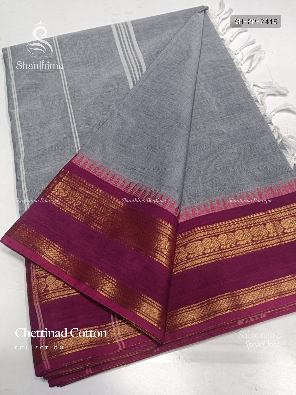Chettinad Cotton Plain Peacock Gray Rose