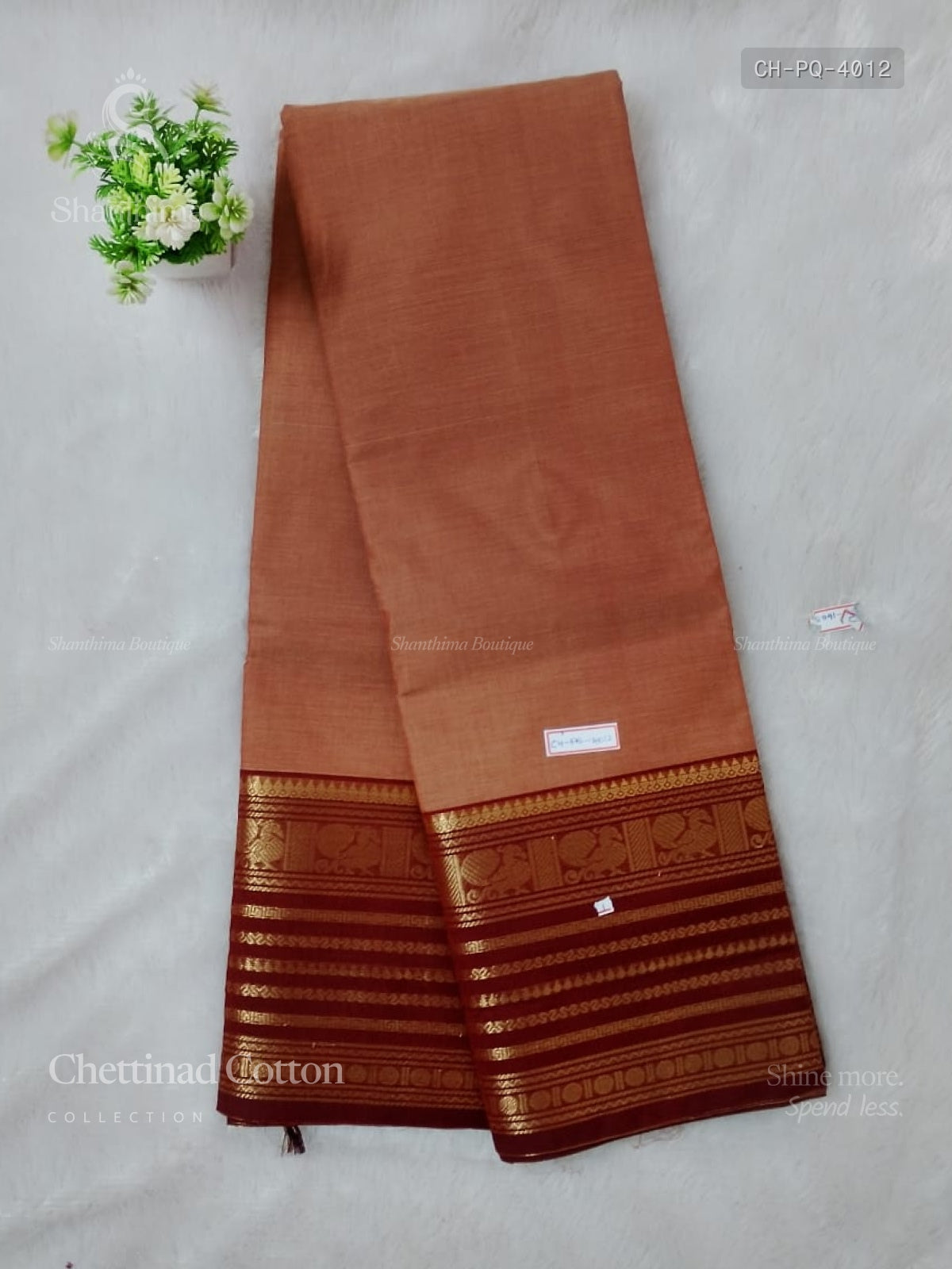 Chettinad Cotton Plain Peacock Motif Chakra Peacock Motif Light Brown Brown