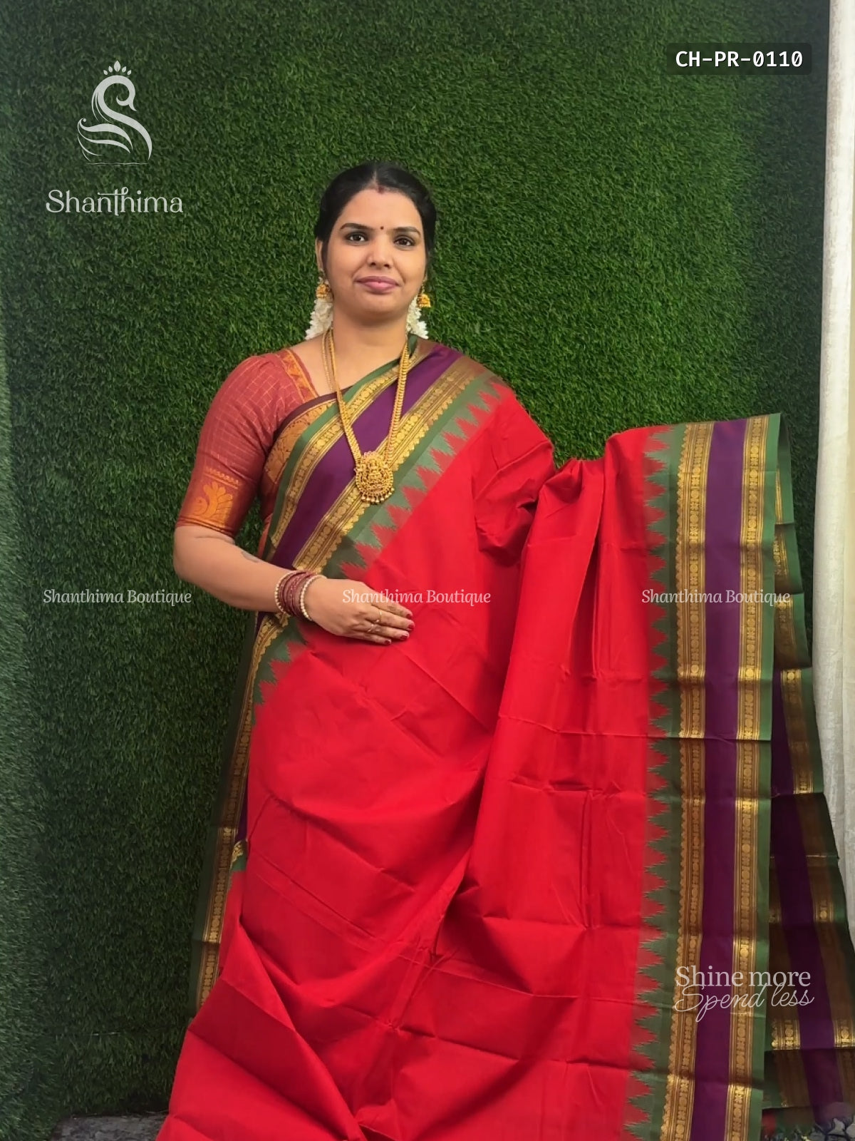 Chettinad Cotton Plain Chakra Star Red Green