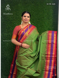 Chettinad Cotton Plain Chakra Star Leaf Green Red