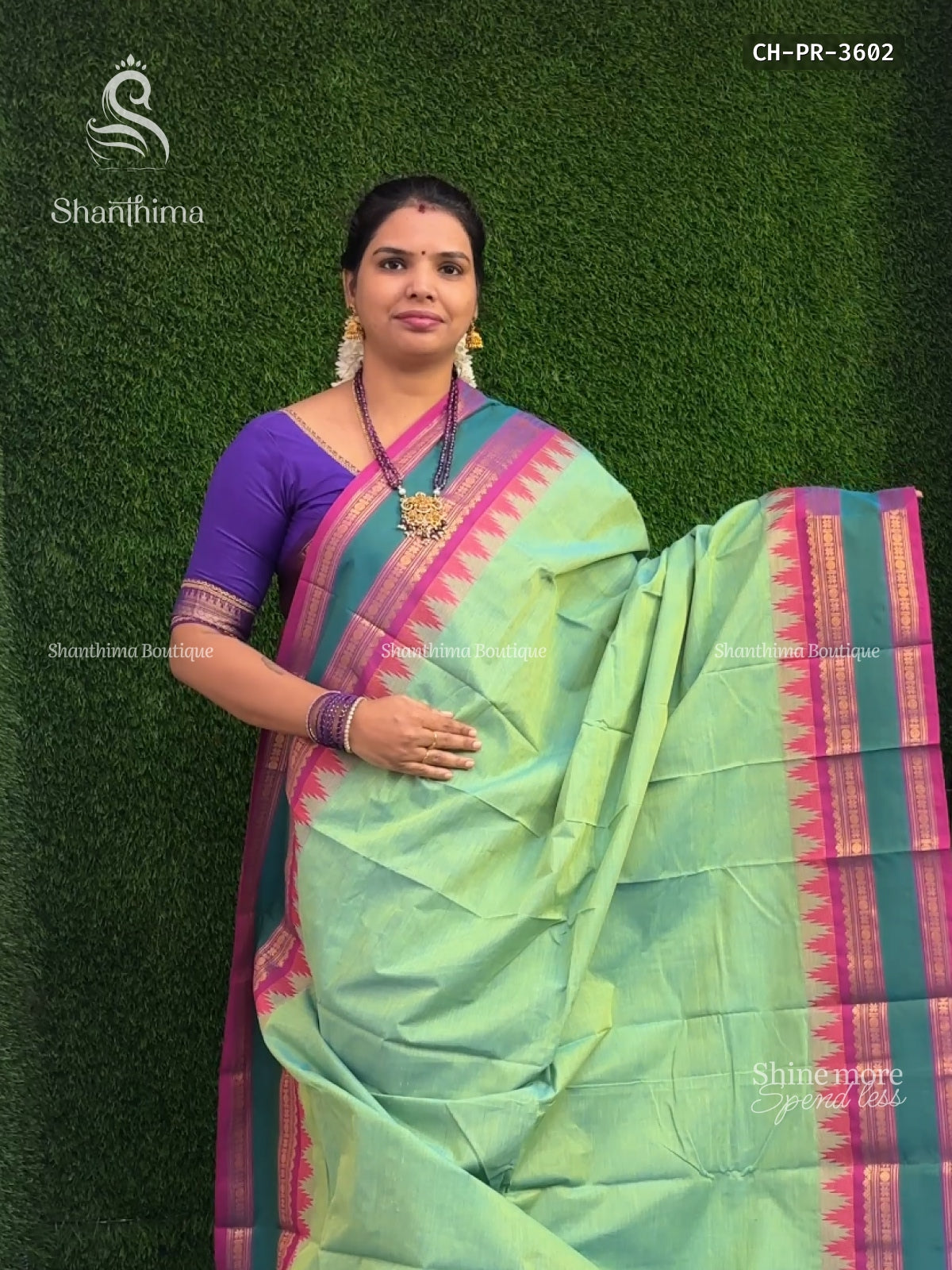 Chettinad Cotton Plain Chakra Star Dual Shade Green Pink