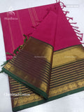 Chettinad Cotton Plain Stripes Pink Dual Shade Green