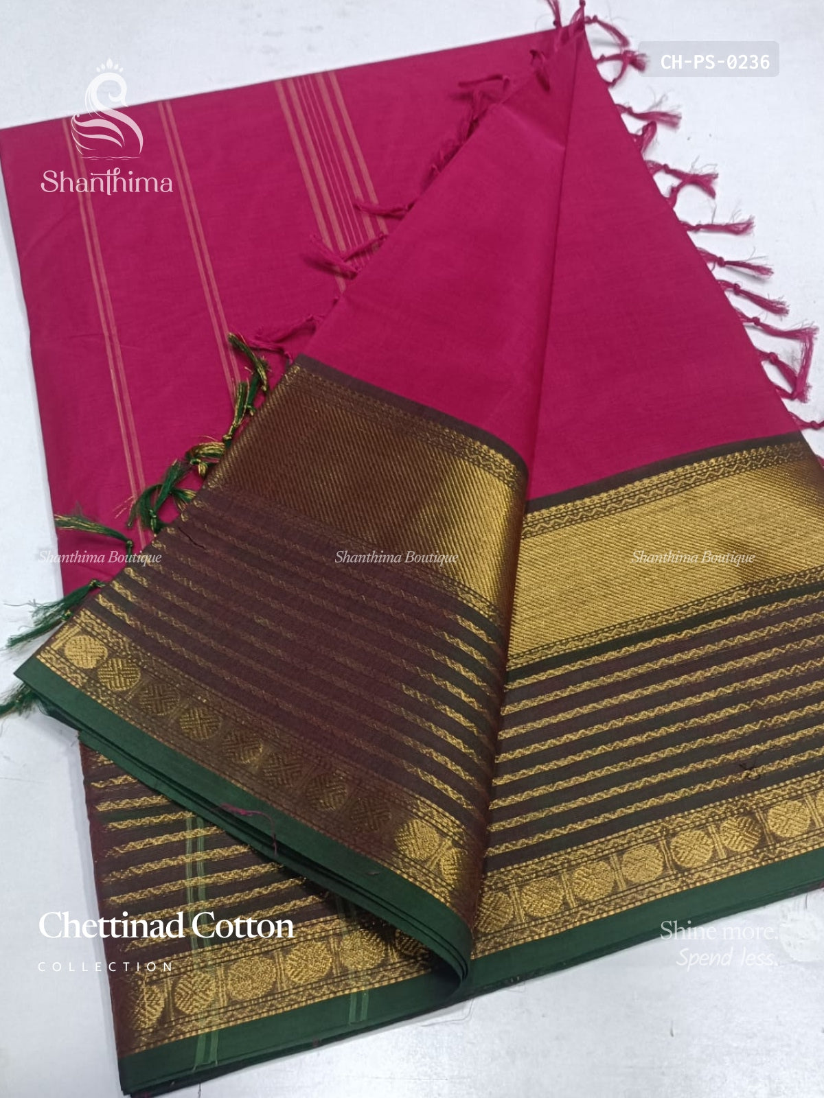 Chettinad Cotton Plain Stripes Pink Dual Shade Green