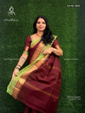 Chettinad Cotton Plain Stripes Coffee Brown Elachi Green