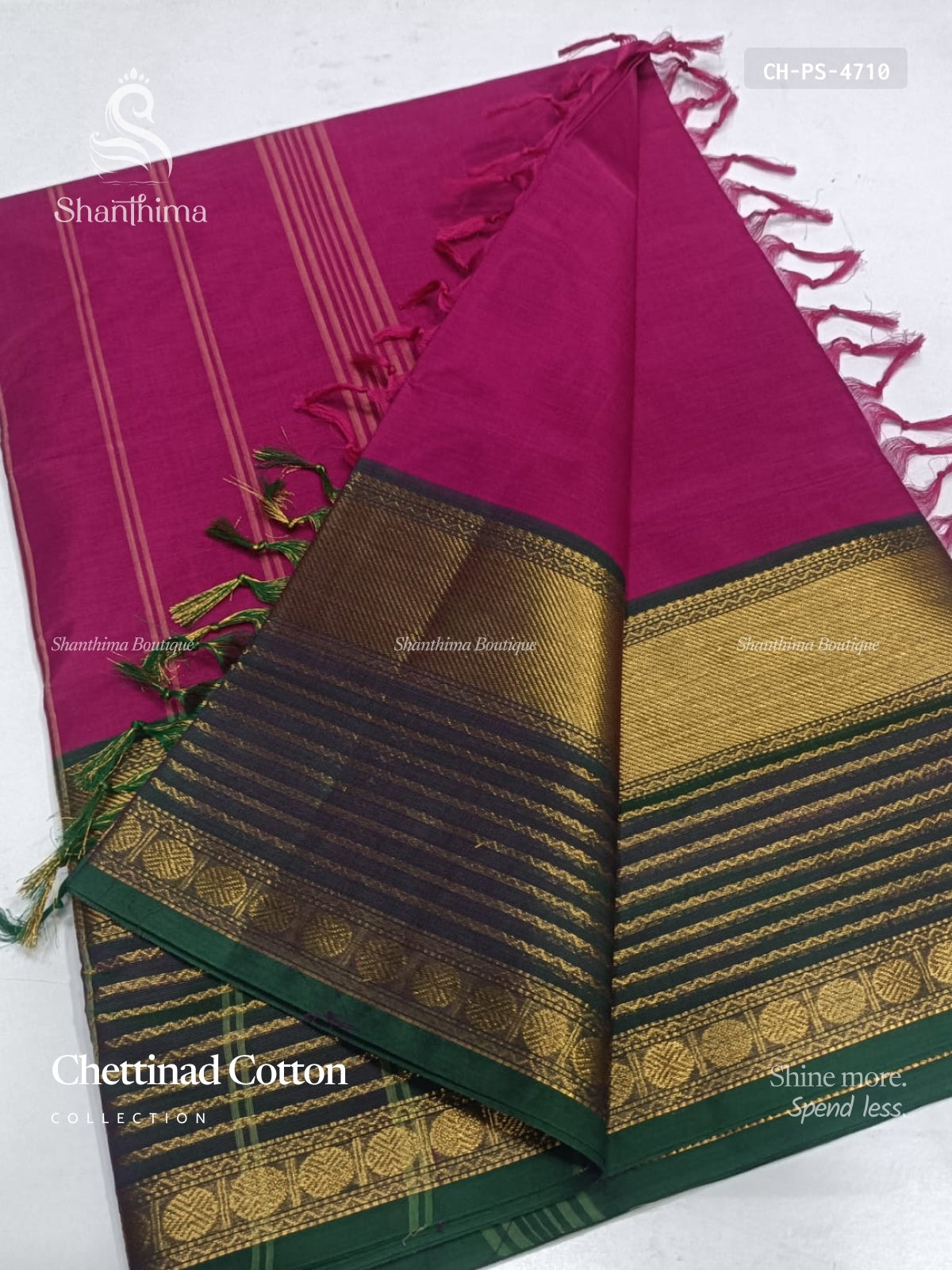 Chettinad Cotton Plain Stripes Magenta Green