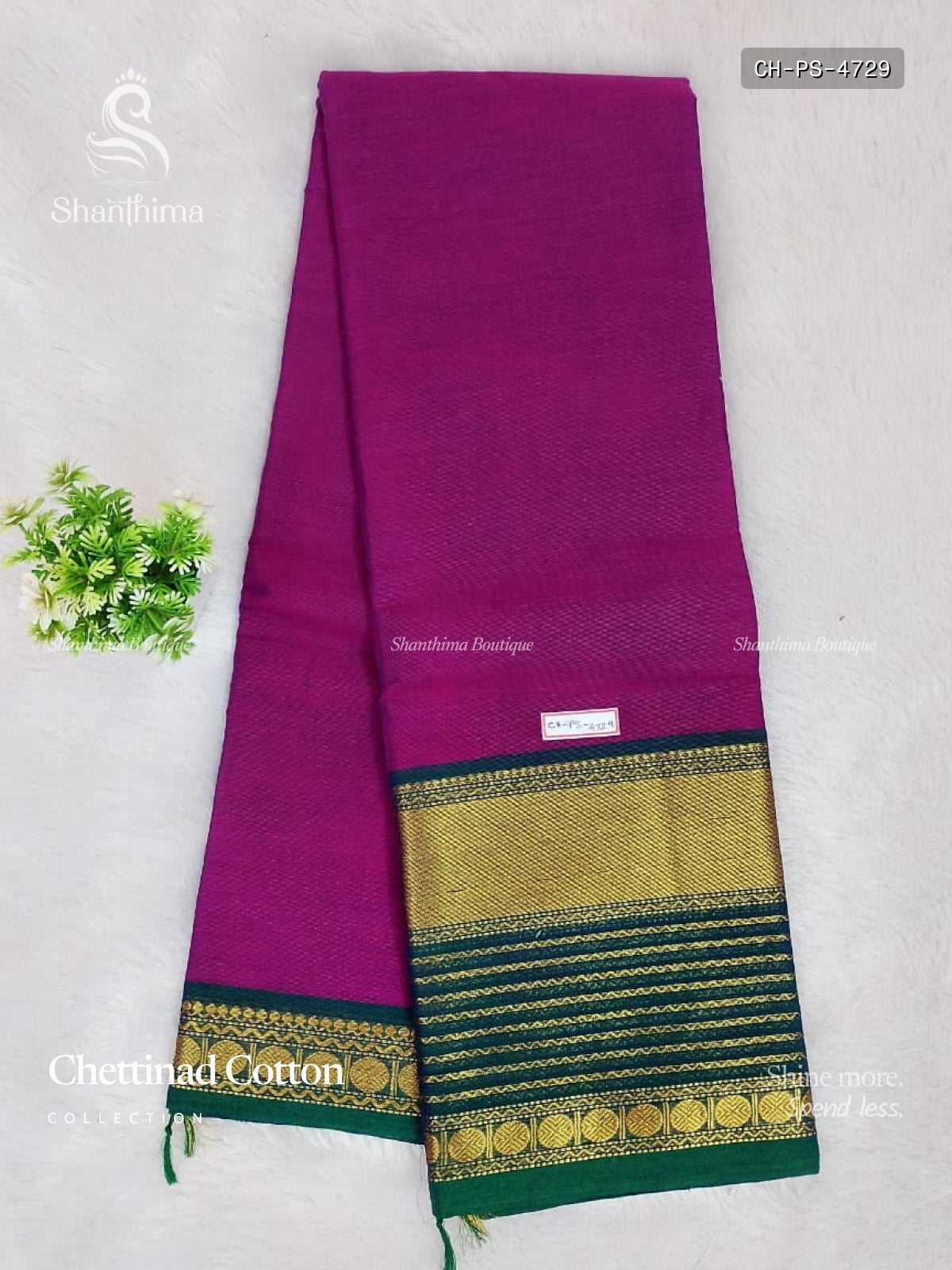Chettinad Cotton Plain Stripes Magenta Dark Green