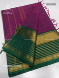 Chettinad Cotton Plain Stripes Magenta Leaf Green