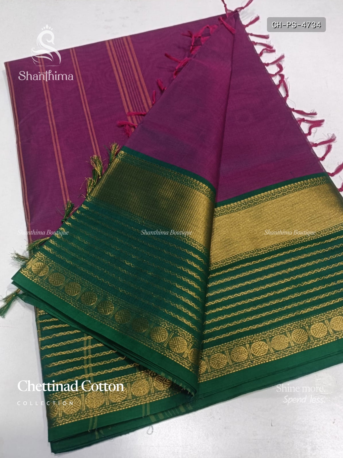 Chettinad Cotton Plain Stripes Magenta Leaf Green