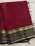 Chettinad Cotton Plain Temple Chakra Peacock Temple Peacock Red Black