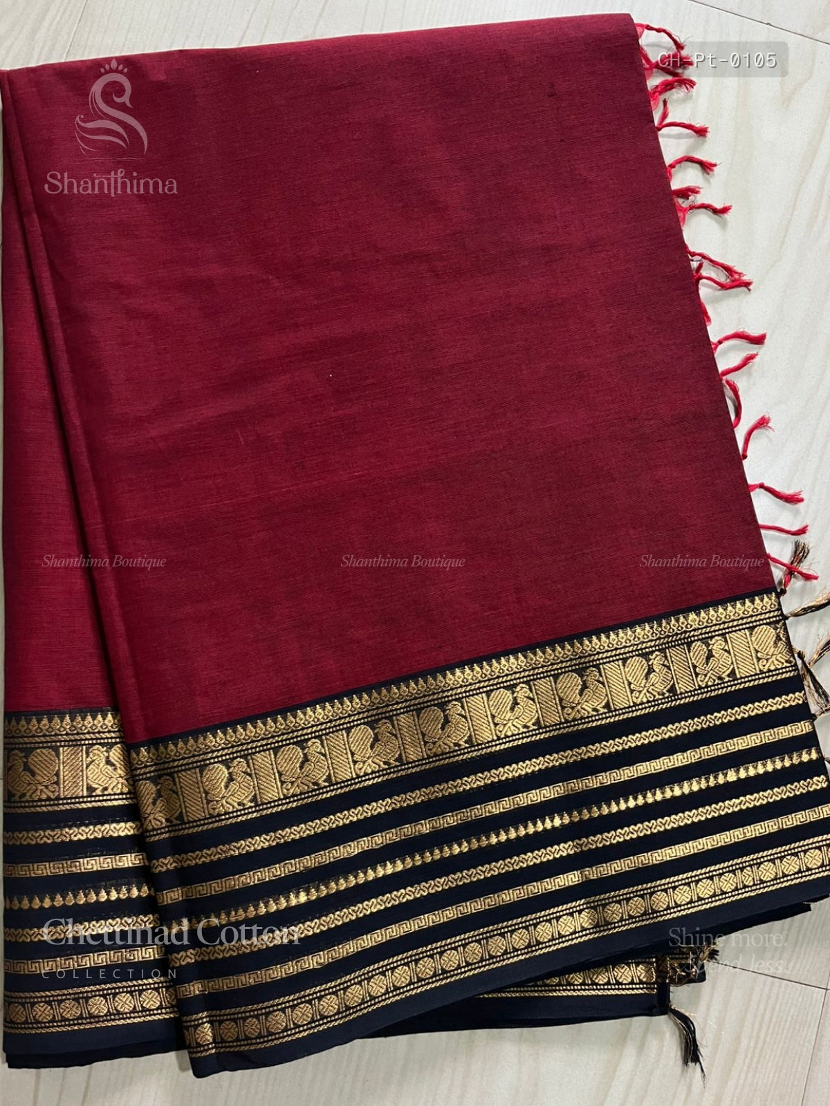 Chettinad Cotton Plain Temple Chakra Peacock Temple Peacock Red Black