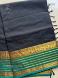 Chettinad Cotton Plain Temple Chakra Peacock Temple Peacock Black Dark Green