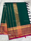 Chettinad Cotton Plain Temple Chakra Peacock Temple Peacock Dark Green Dual Shade Pink
