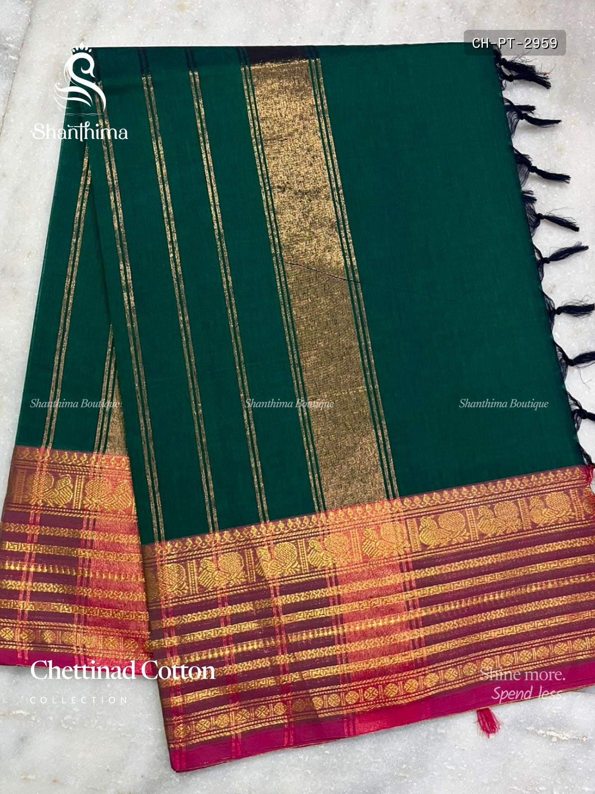 Chettinad Cotton Plain Temple Chakra Peacock Temple Peacock Dark Green Dual Shade Pink