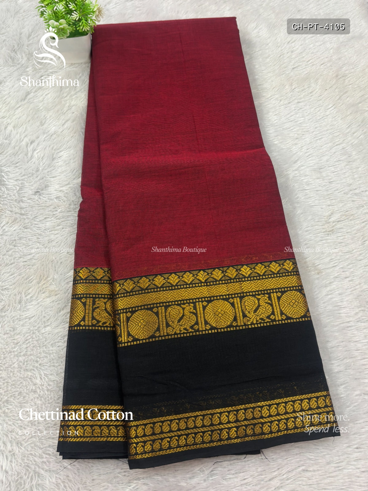Chettinad Cotton Plain Temple Chakra Peacock Temple Peacock Maroon Black