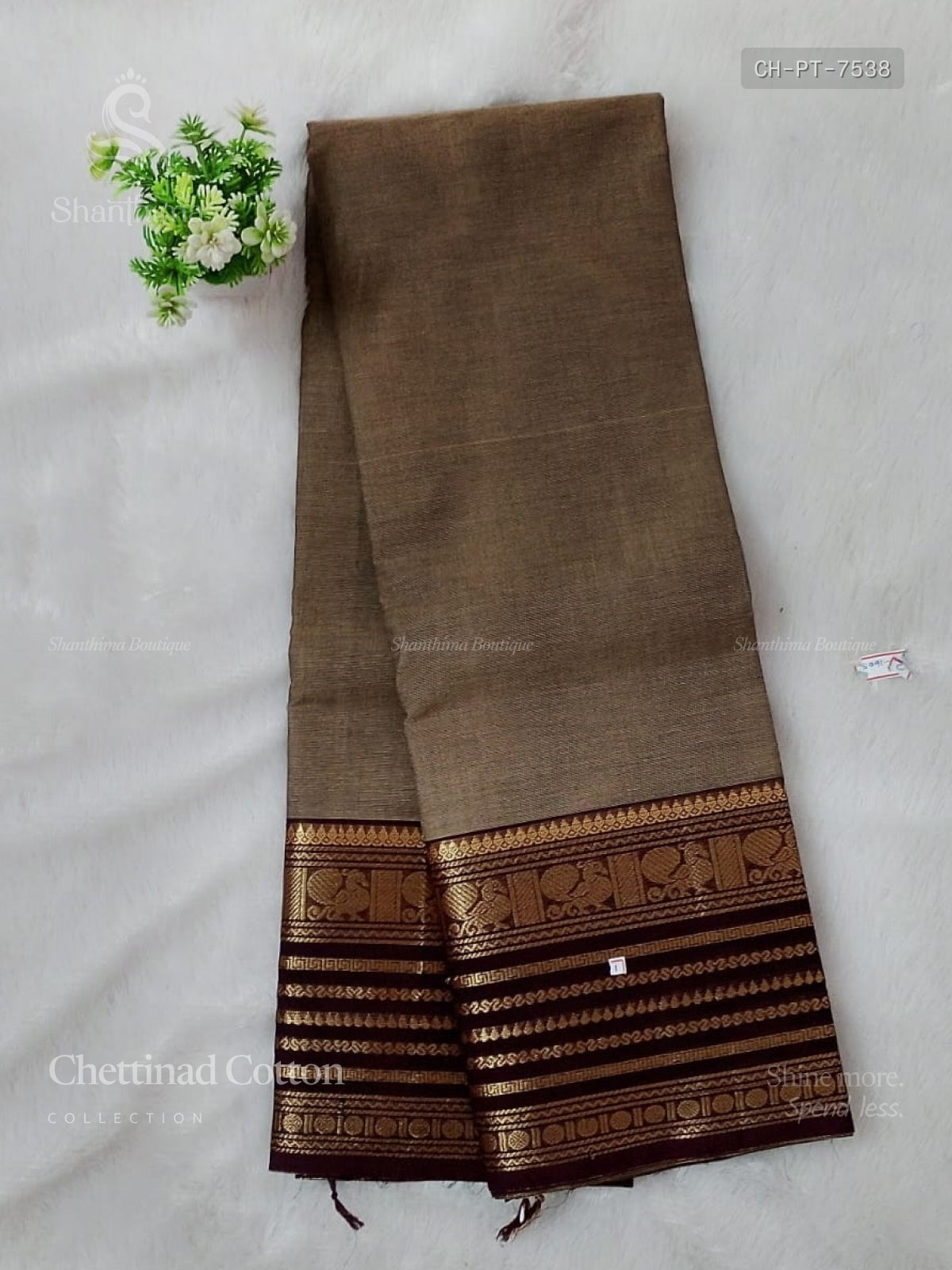 Chettinad Cotton Plain Temple Chakra Peacock Temple Peacock Dual Shade gray Coffee Brown