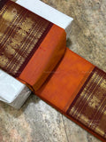 Chettinad Cotton Plain Peacock Stripes Orange Maroon