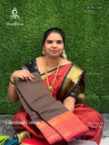 Chettinad Cotton Plain Peacock Stripes Brown Pink