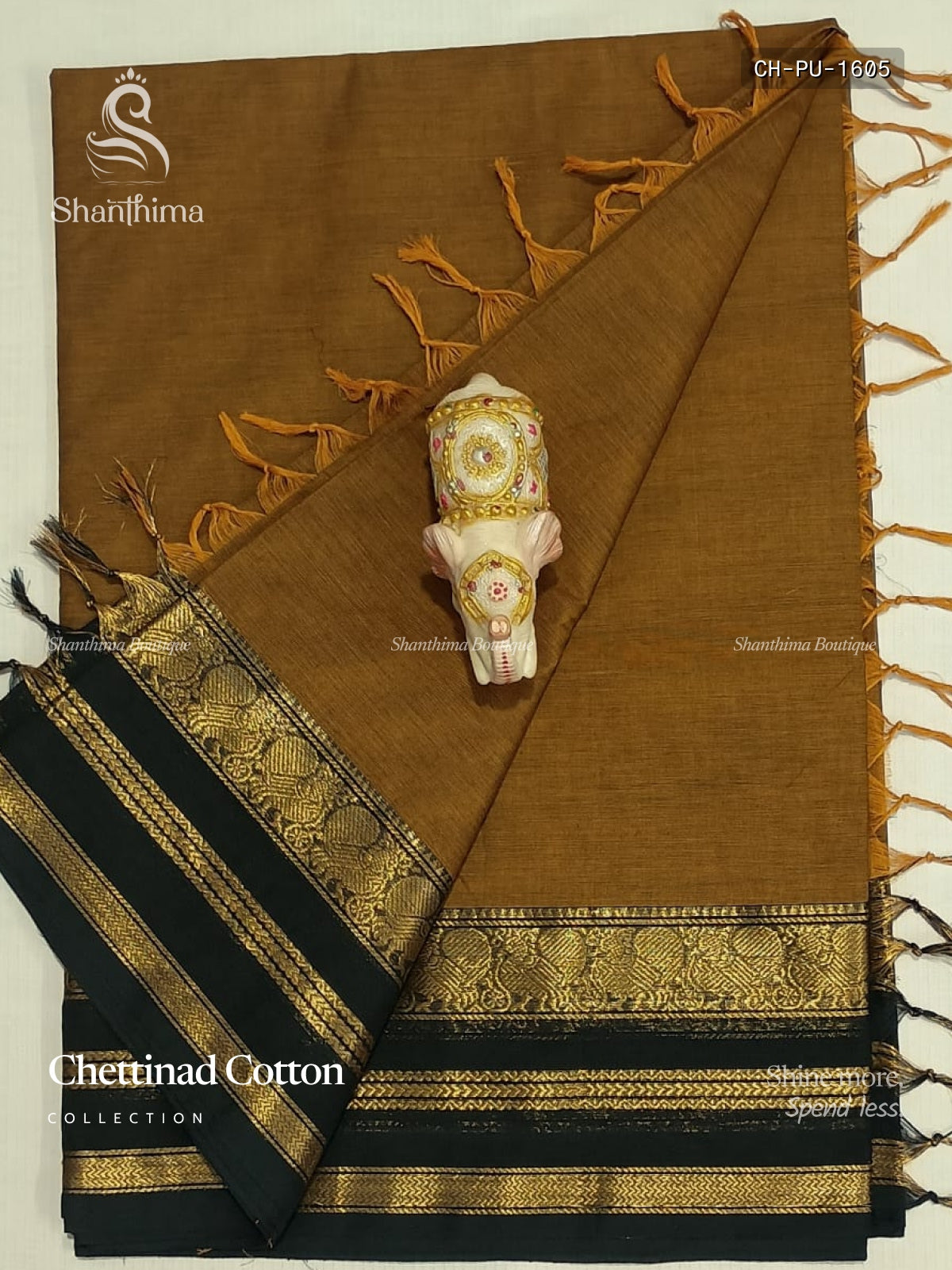 Chettinad Cotton Plain Peacock Stripes Mustard Black