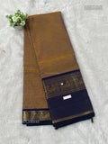 Chettinad Cotton Plain Peacock Stripes Mustard Navy Blue