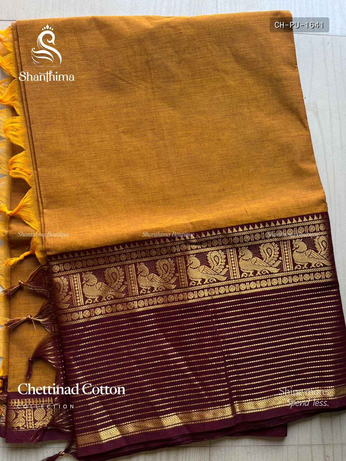 Chettinad Cotton Plain Peacock Stripes Mustard Maroon