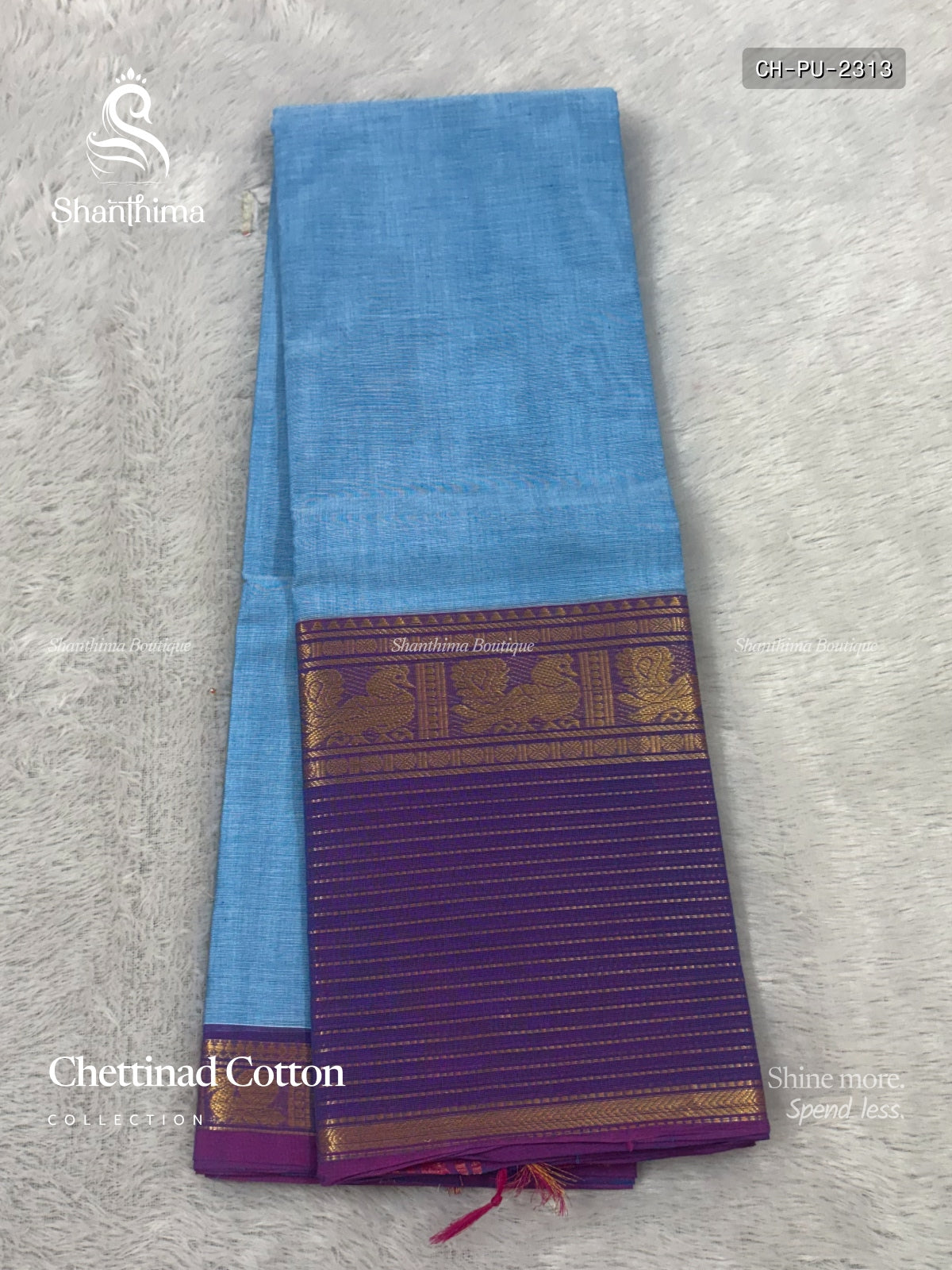 Chettinad Cotton Plain Peacock Stripes Sky Blue Violet