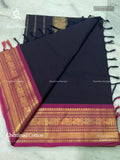 Chettinad Cotton Plain Peacock Stripes Navy Blue Pink