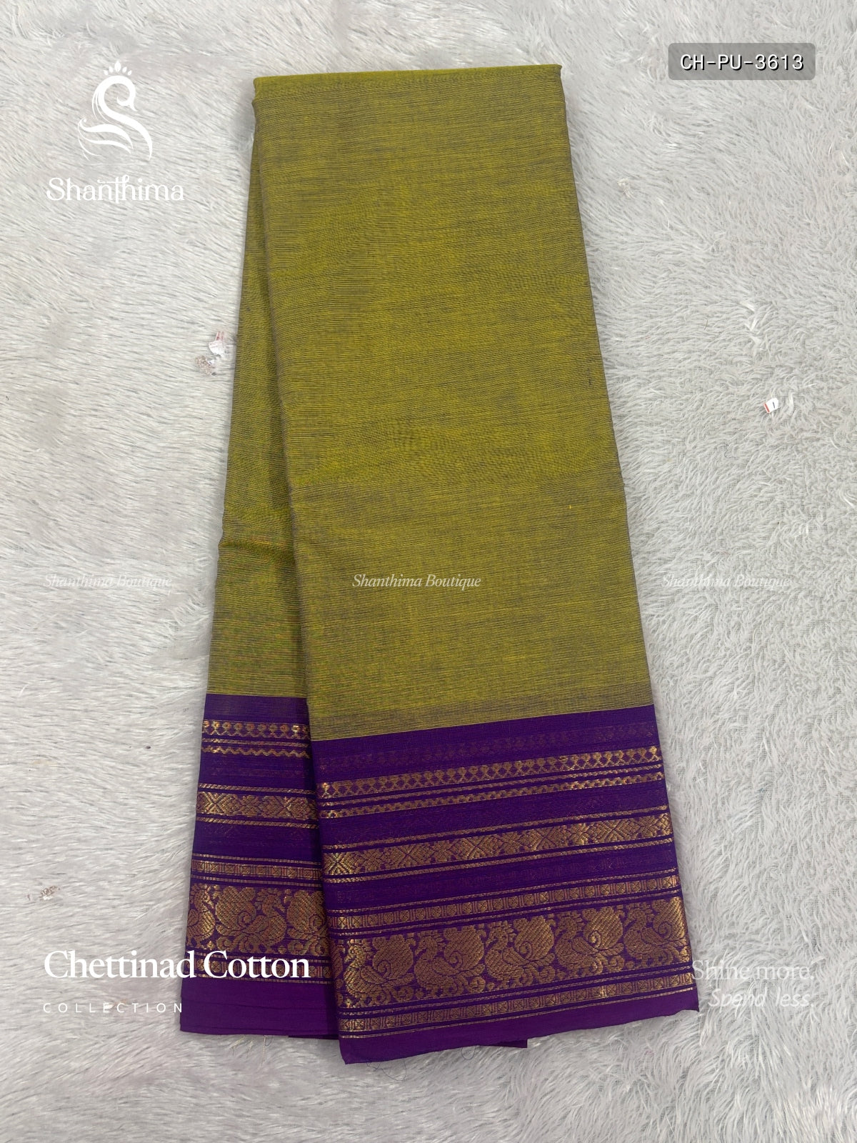 Chettinad Cotton Plain Peacock Stripes Dual Shade Green Violet