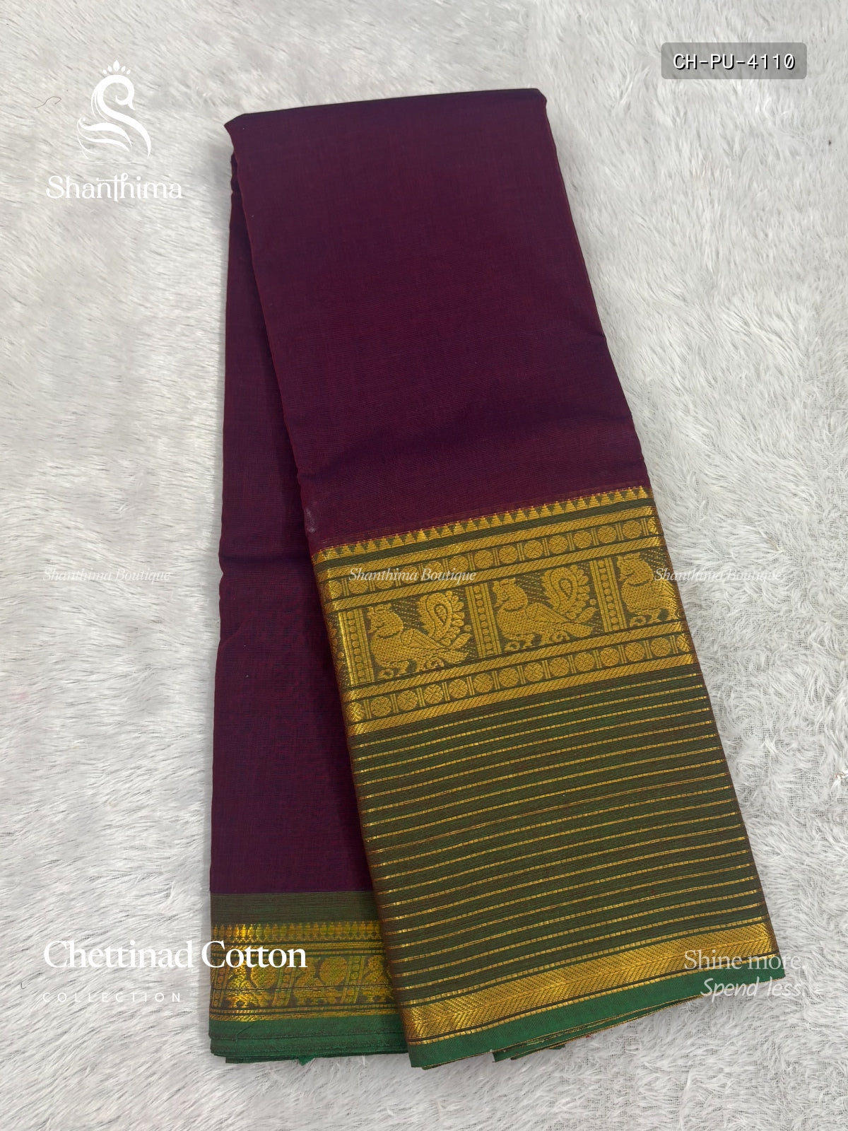 Chettinad Cotton Plain Peacock Stripes Maroon Green