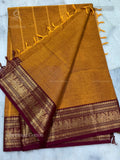 Chettinad Cotton Plain Peacock Stripes Dual Orange Maroon