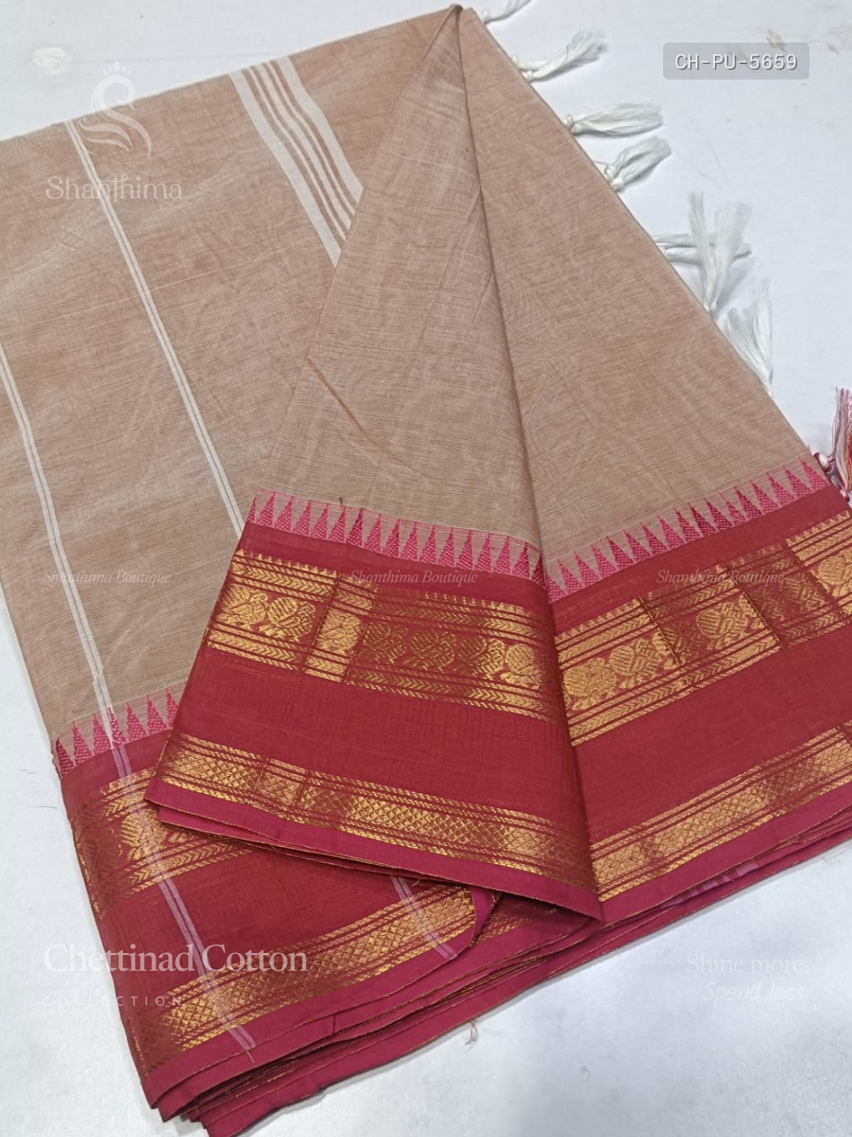 Chettinad Cotton Plain Peacock Stripes Peach Dual Shade Pink