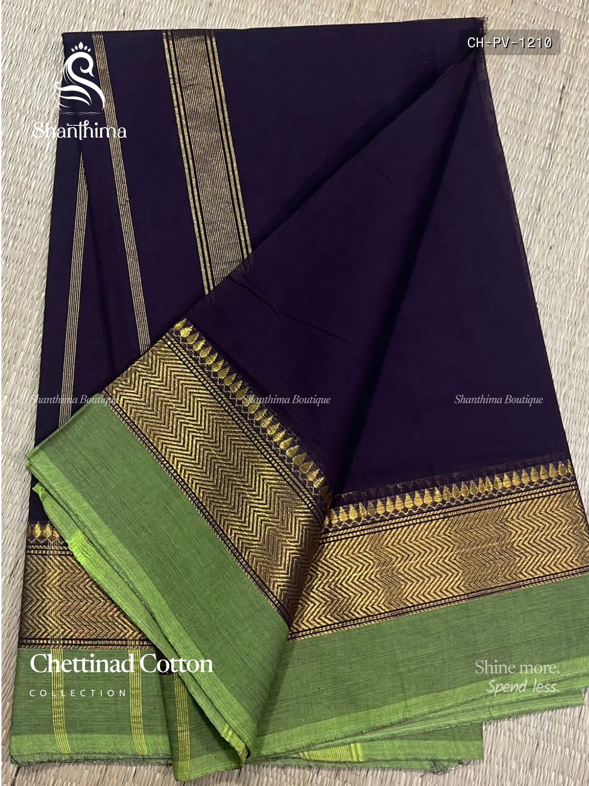 Chettinad Cotton Plain Plain Border Brown Green