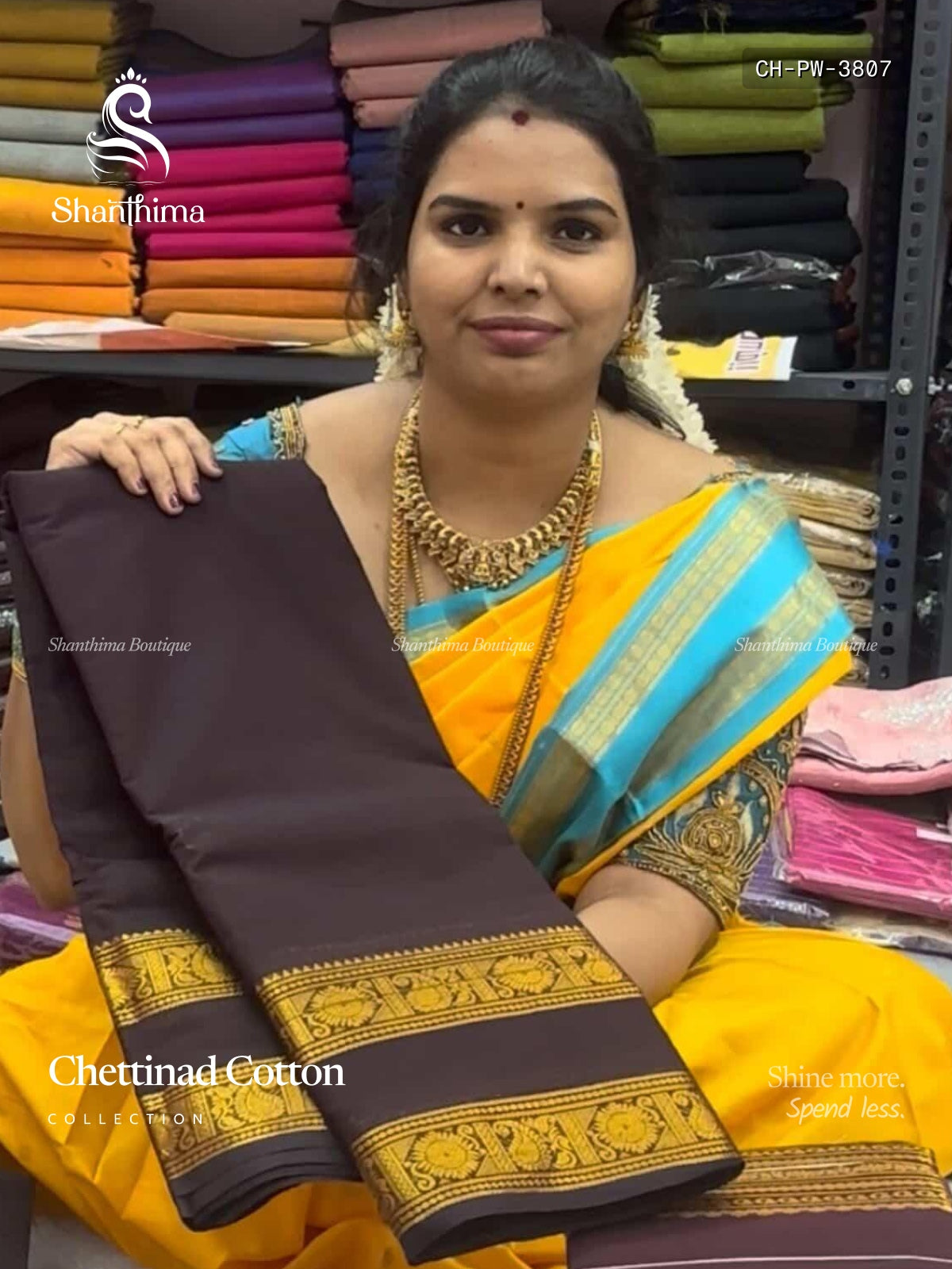 Chettinad Cotton Plain Mango Peacock Chakra Coffee Brown Gold
