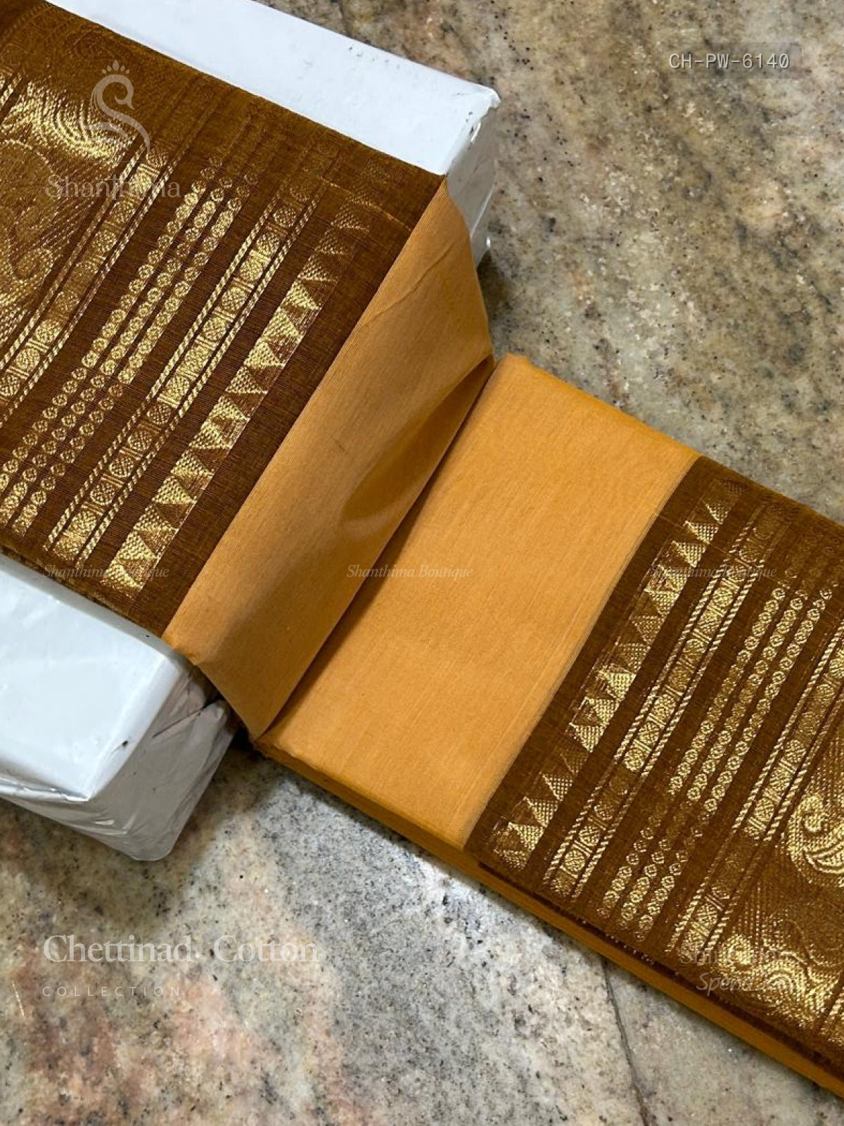 Chettinad Cotton Plain Mango Peacock Chakra Cream Light Brown