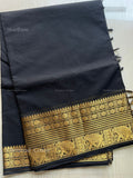 Chettinad Cotton Plain Peacock Elephant Chakra Black Gold