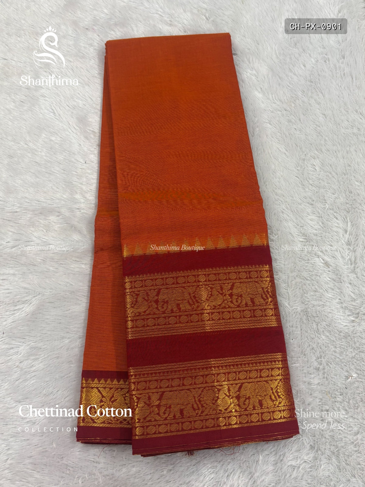 Chettinad Cotton Plain Peacock Elephant Chakra Orange  Red
