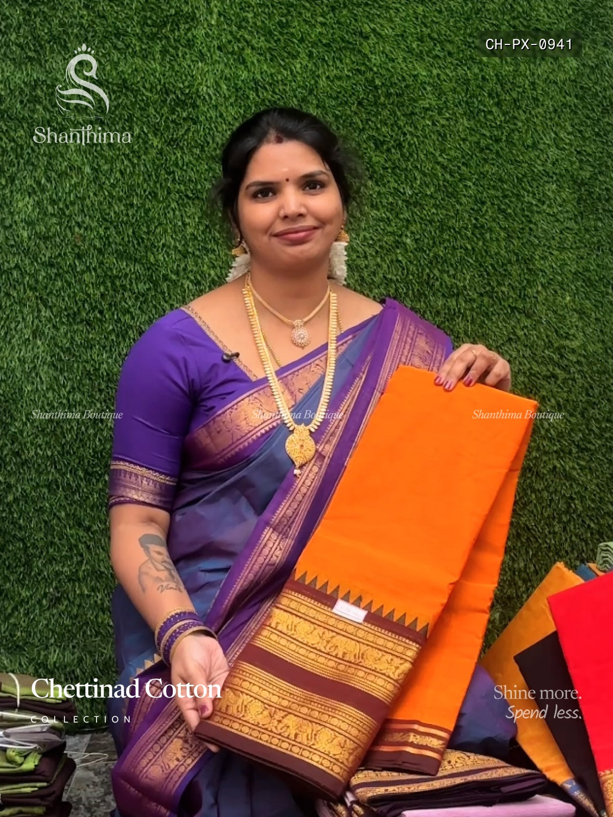 Chettinad Cotton Plain Peacock Elephant Chakra Orange Maroon