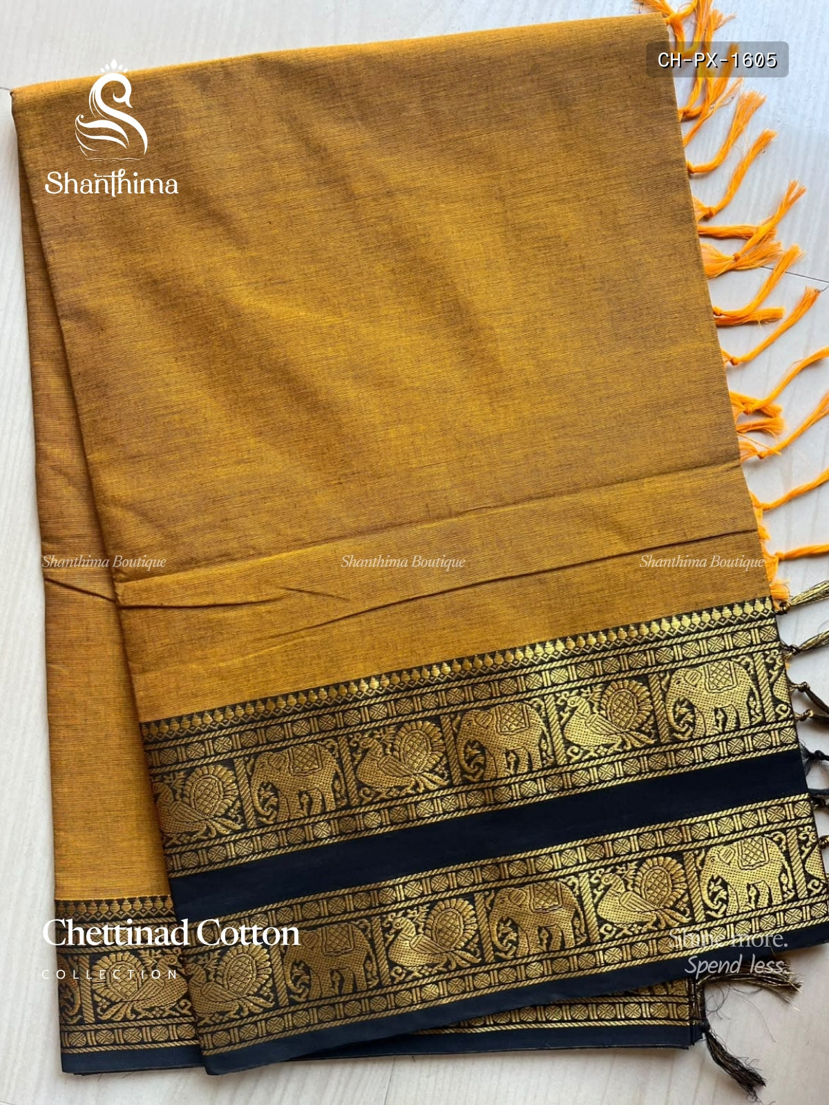 Chettinad Cotton Plain Peacock Elephant Chakra Mustard Black