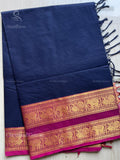 Chettinad Cotton Plain Peacock Elephant Chakra Navy Blue Rose