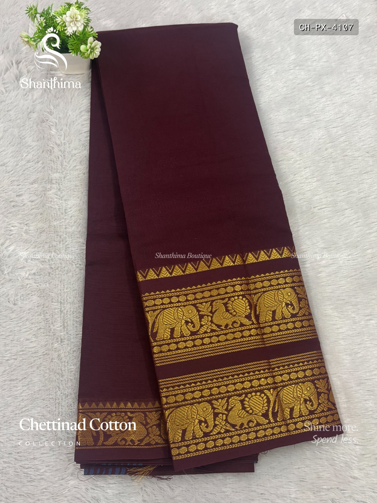 Chettinad Cotton Plain Peacock Elephant Chakra Maroon Gold