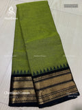 Chettinad Cotton Plain Mango Flower Motif Elachi Green Black