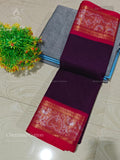Chettinad Cotton Plain Mango Flower Motif Dark Violet Kungumam Colour