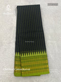 Chettinad Cotton Korvai Vertical Stripes Mango Dark Green Light Green
