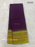 Chettinad Cotton Korvai Vertical Stripes Mango Dark Violet Light Green