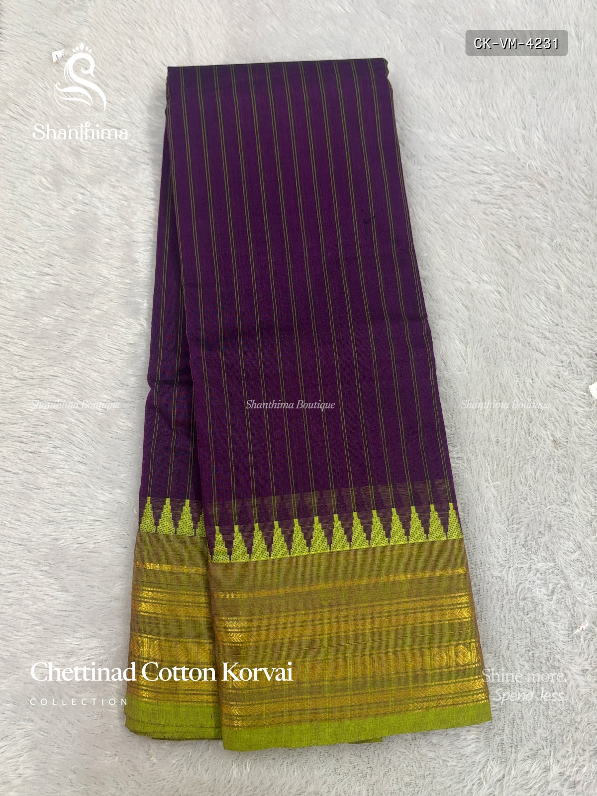 Chettinad Cotton Korvai Vertical Stripes Mango Dark Violet Light Green