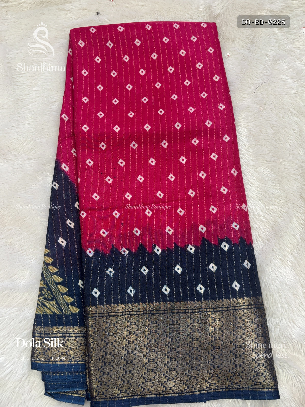 Dola Silk Buttas Diamond Stone Pink Navy Blue