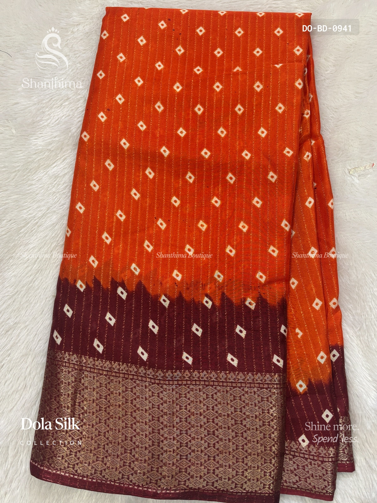 Dola Silk Buttas Diamond Stone Orange Maroon