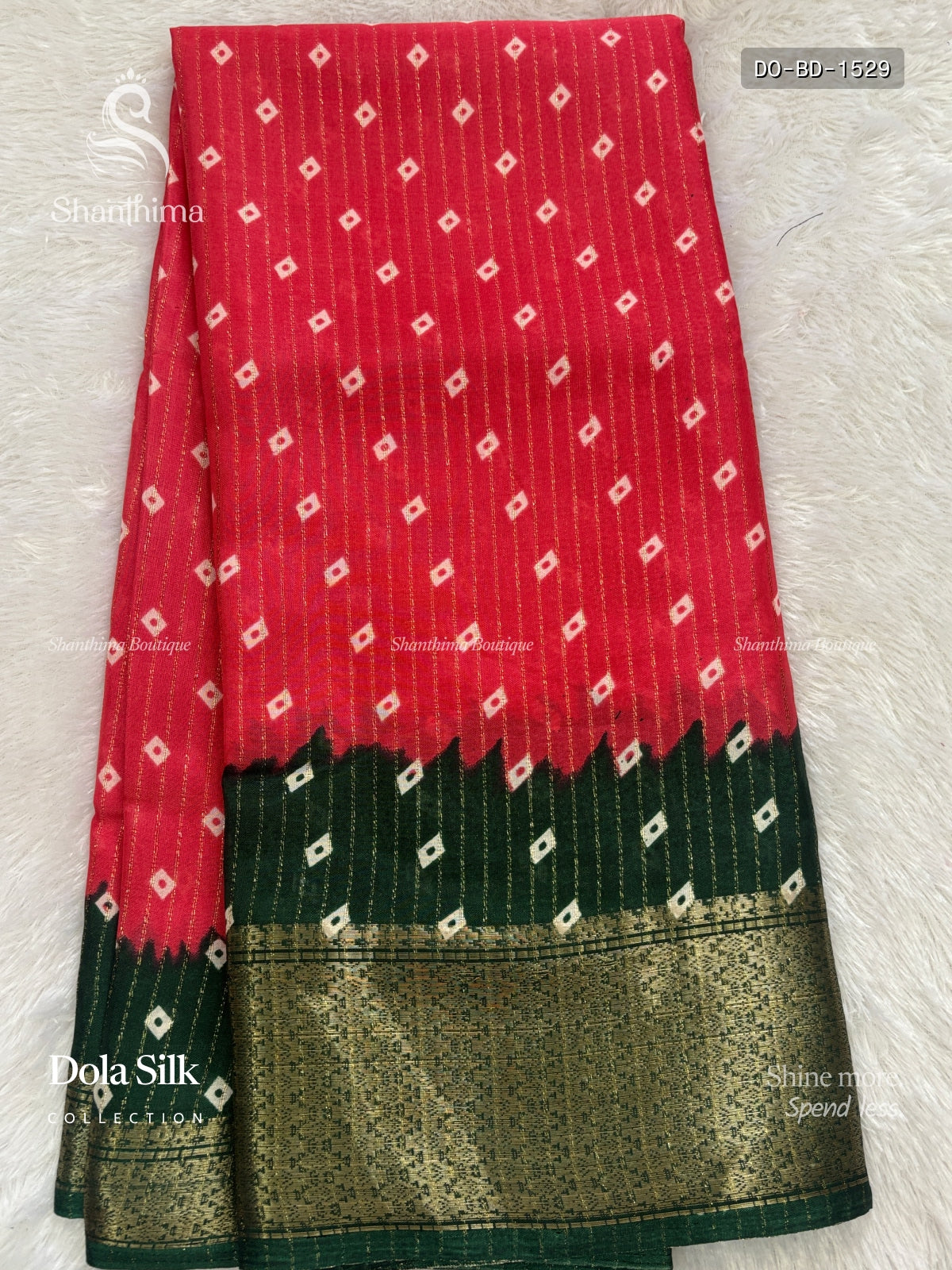 Dola Silk Buttas Diamond Stone Rose Dark Green