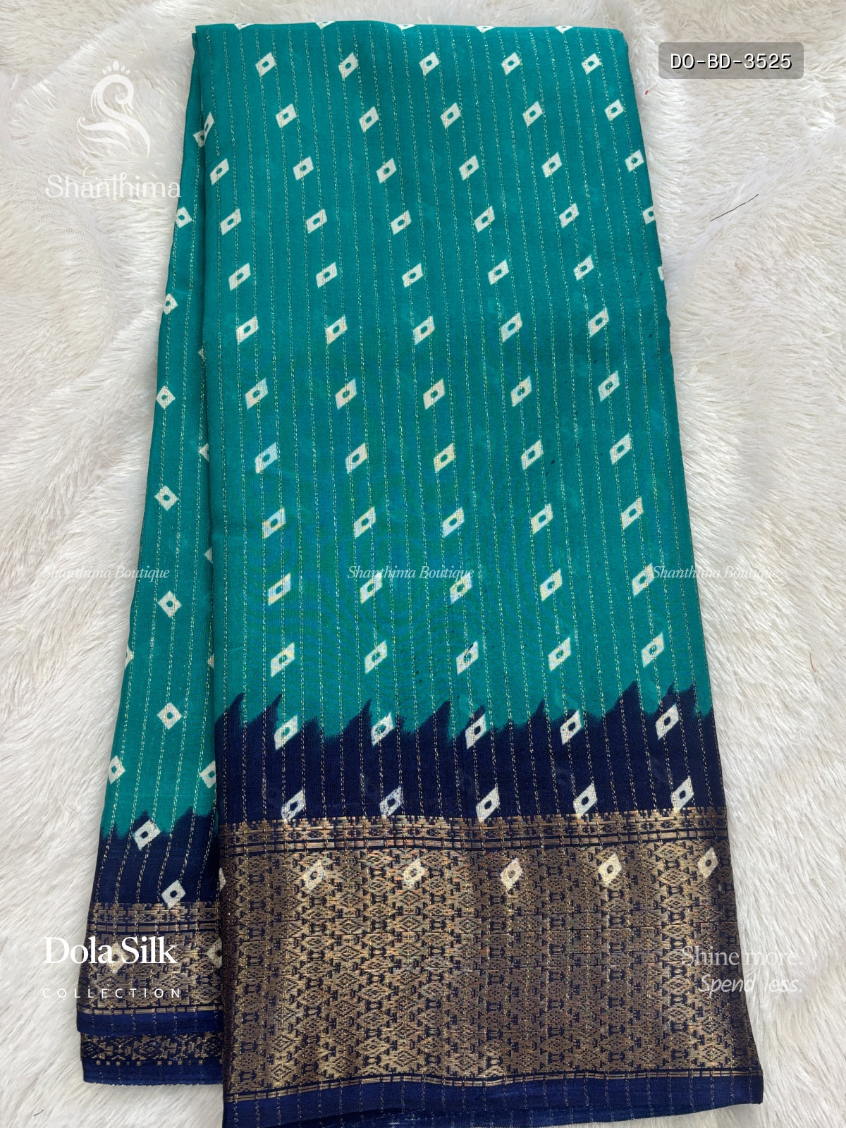 Dola Silk Buttas Diamond Stone Peacock Green Navy Blue