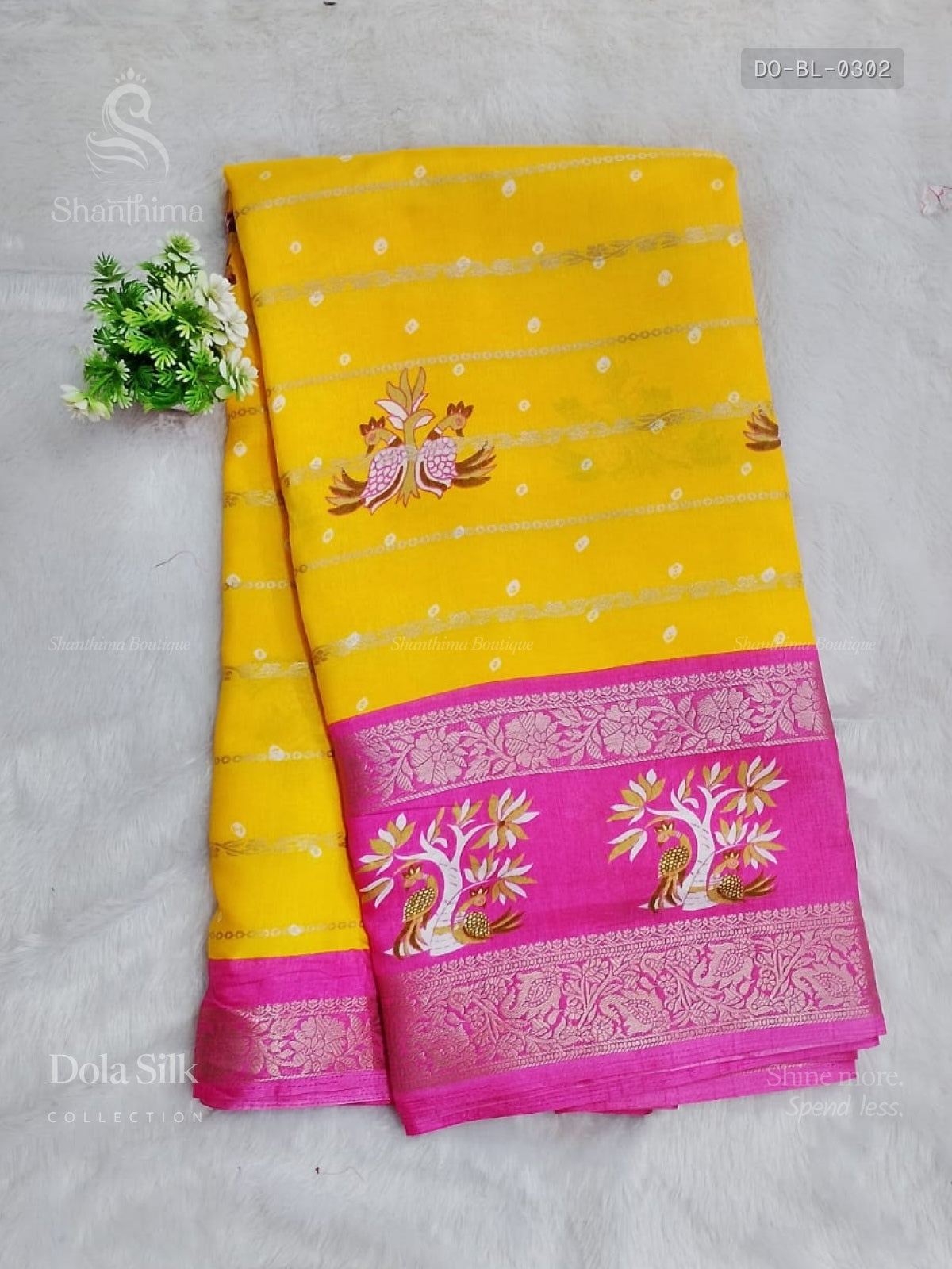 Dola Silk Buttas Mango Flower Yellow Pink